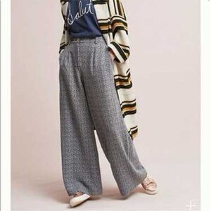 Cartonnier Blue White Elisa Wide Leg Jacquard Knit Tweed Trouser Anthropologie
